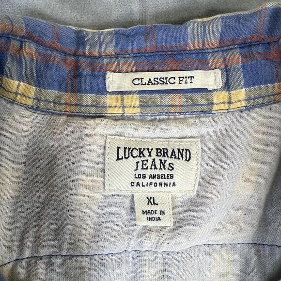 Lucky Brand Pearl Snap Western Shirt Mens XL Blue Plaid Classic Fit Country - Picture 4 of 8